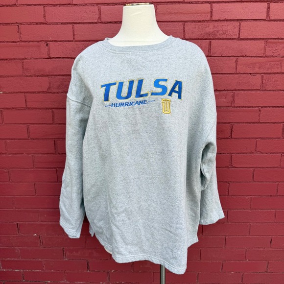 Red Oak Tops - Red Oak Tulsa Golden Hurricane Sweatshirt Gray Embroidered NCAA 2XL
